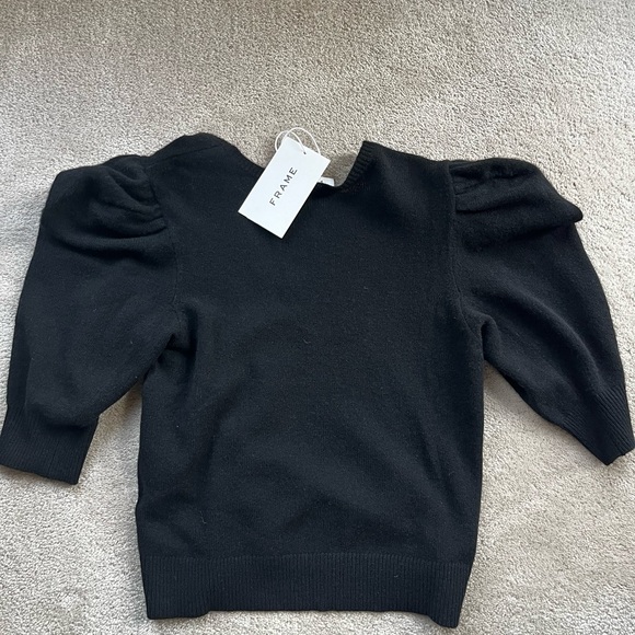 Frame 100% Cashmere Puffed Sleeve Sweater, V Neck - Picture 8 of 9